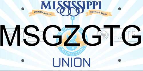 MSGZGTG Mississippi License Plate