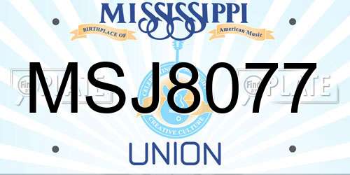 MSJ8077 Mississippi License Plate