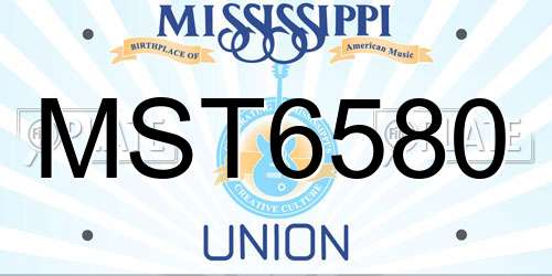 MST6580 Mississippi License Plate