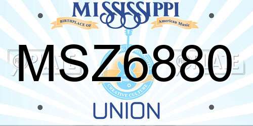 MSZ6880 Mississippi License Plate
