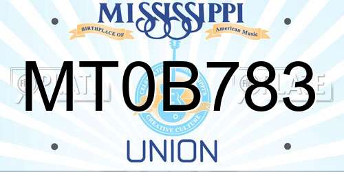 MT0B783 Mississippi License Plate
