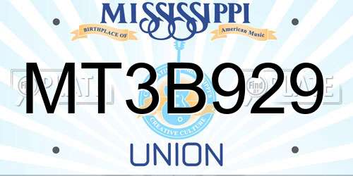 MT3B929 Mississippi License Plate