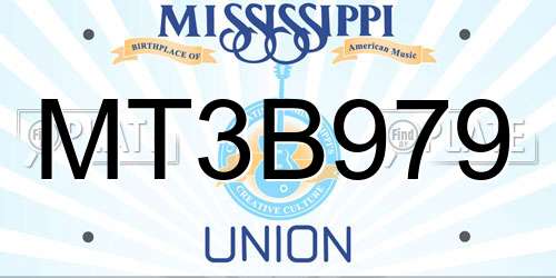 MT3B979 Mississippi License Plate