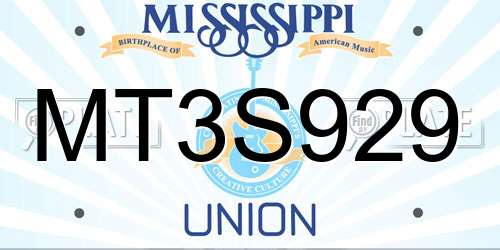MT3S929 Mississippi License Plate