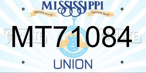MT71084 Mississippi License Plate