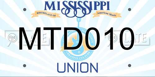 MTD010 Mississippi License Plate