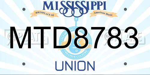 MTD8783 Mississippi License Plate