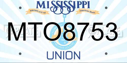 MTO8753 Mississippi License Plate