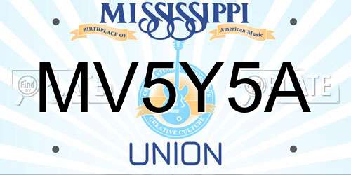 MV5Y5A Mississippi License Plate