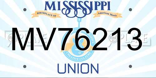 MV76213 Mississippi License Plate