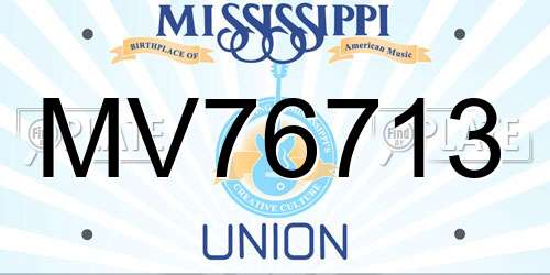 MV76713 Mississippi License Plate