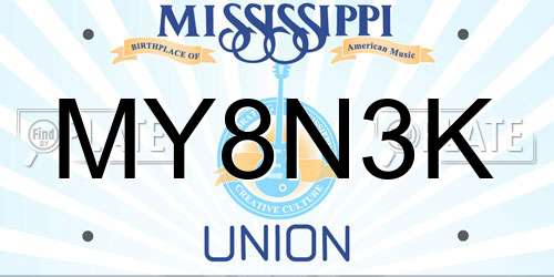 MY8N3K Mississippi License Plate