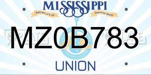 MZ0B783 Mississippi License Plate