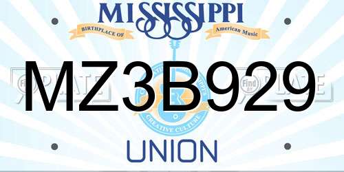 MZ3B929 Mississippi License Plate