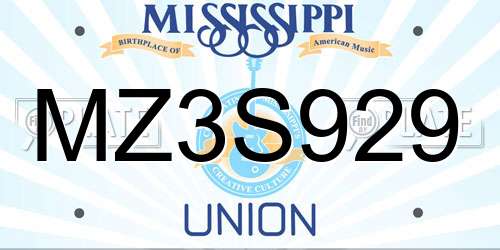 MZ3S929 Mississippi License Plate