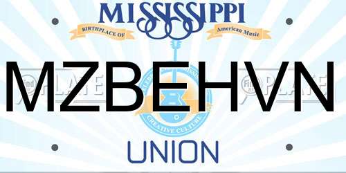 MZBEHVN Mississippi License Plate