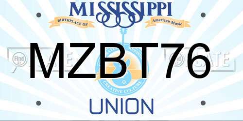 MZBT76 Mississippi License Plate