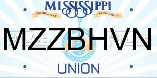 MZZBHVN Mississippi License Plate