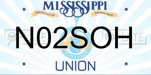 N02SOH Mississippi License Plate