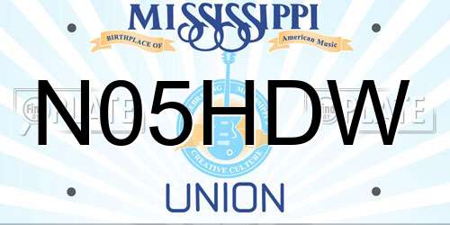 N05HDW Mississippi License Plate