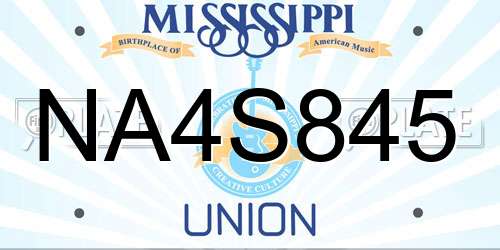 NA4S845 Mississippi License Plate