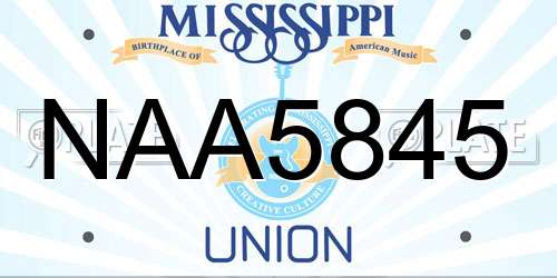 NAA5845 Mississippi License Plate