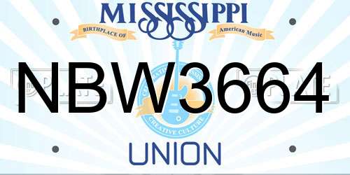 NBW3664 Mississippi License Plate