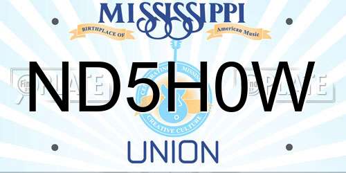 ND5H0W Mississippi License Plate
