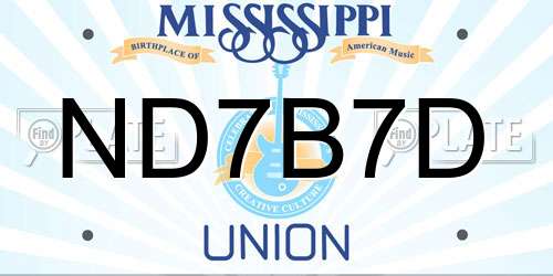 ND7B7D Mississippi License Plate