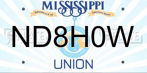 ND8H0W Mississippi License Plate