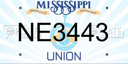 NE3443 Mississippi License Plate