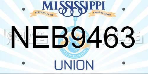 NEB9463 Mississippi License Plate