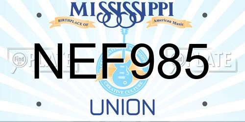 NEF985 Mississippi License Plate
