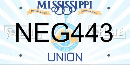 NEG443 Mississippi License Plate
