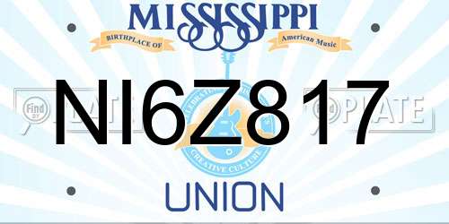 NI6Z817 Mississippi License Plate