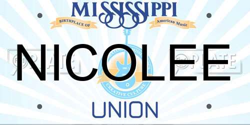 NICOLEE Mississippi License Plate