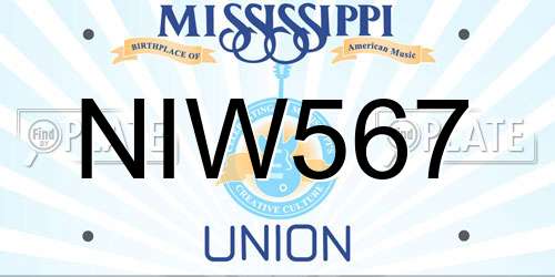 NIW567 Mississippi License Plate
