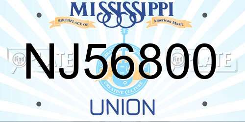 NJ56800 Mississippi License Plate