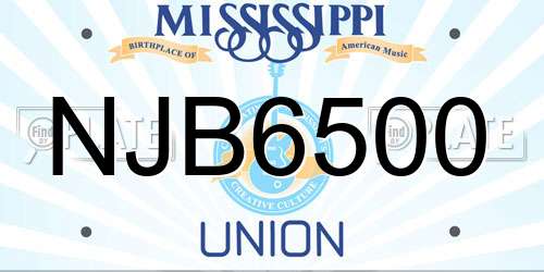 NJB6500 Mississippi License Plate