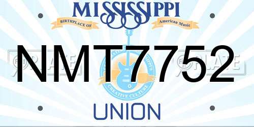 NMT7752 Mississippi License Plate