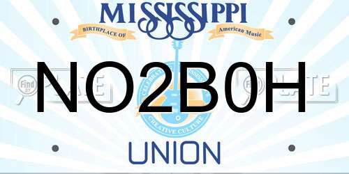 NO2B0H Mississippi License Plate