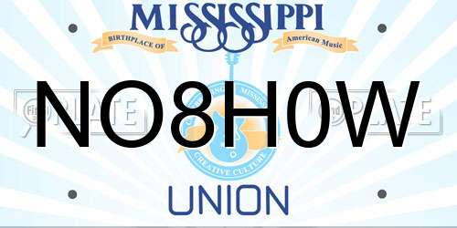 NO8H0W Mississippi License Plate