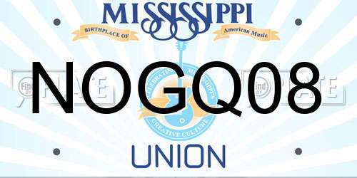 NOGQ08 Mississippi License Plate