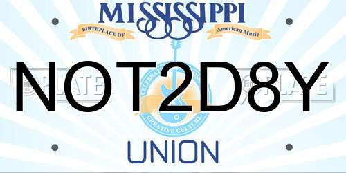 NOT2D8Y Mississippi License Plate