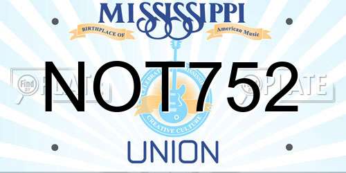 NOT752 Mississippi License Plate