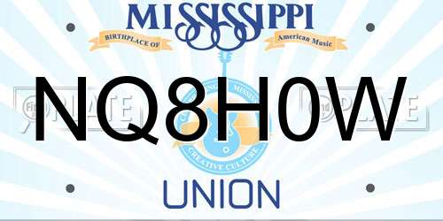 NQ8H0W Mississippi License Plate