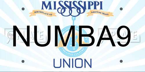 NUMBA9 Mississippi License Plate