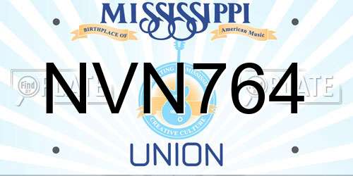 NVN764 Mississippi License Plate