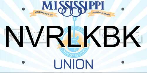 NVRLKBK Mississippi License Plate