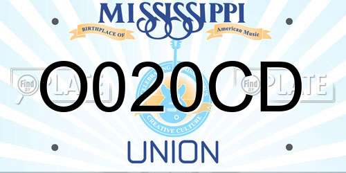 O020CD Mississippi License Plate